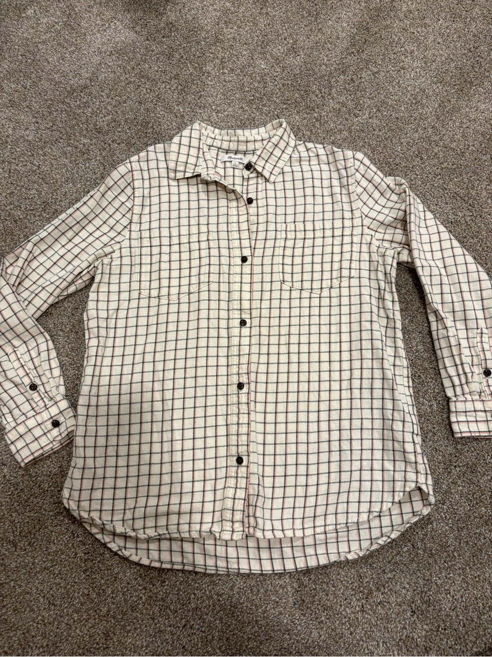 Madewell Cream Button-Down Shirt with Dark Grid